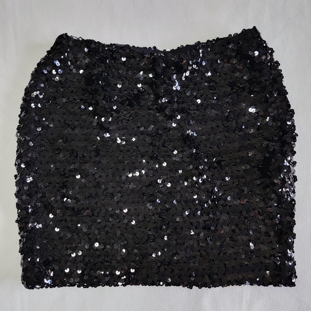 DKNY Sequin Mini Skirt Black Women S 90s Retro Party Glam USA Night Out Cocktail